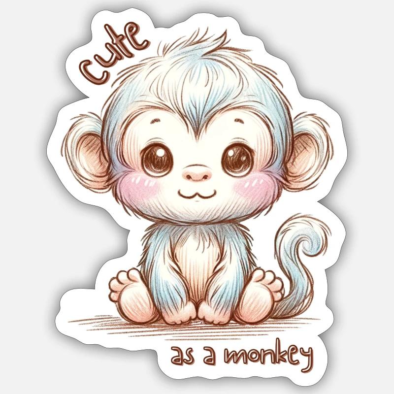 Mignon comme un singe - Singe mignon, Singe mignon - Sticker taille S (10 x 10 cm) - blanc mat