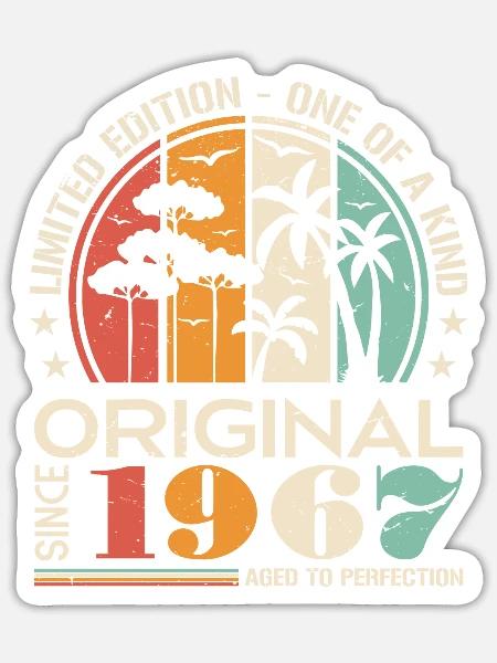 Oldtimer Baujahr 1967 Geboren Jahrgang Geburtstag - Sticker Größe S (10 x 10 cm) - Mattweiß