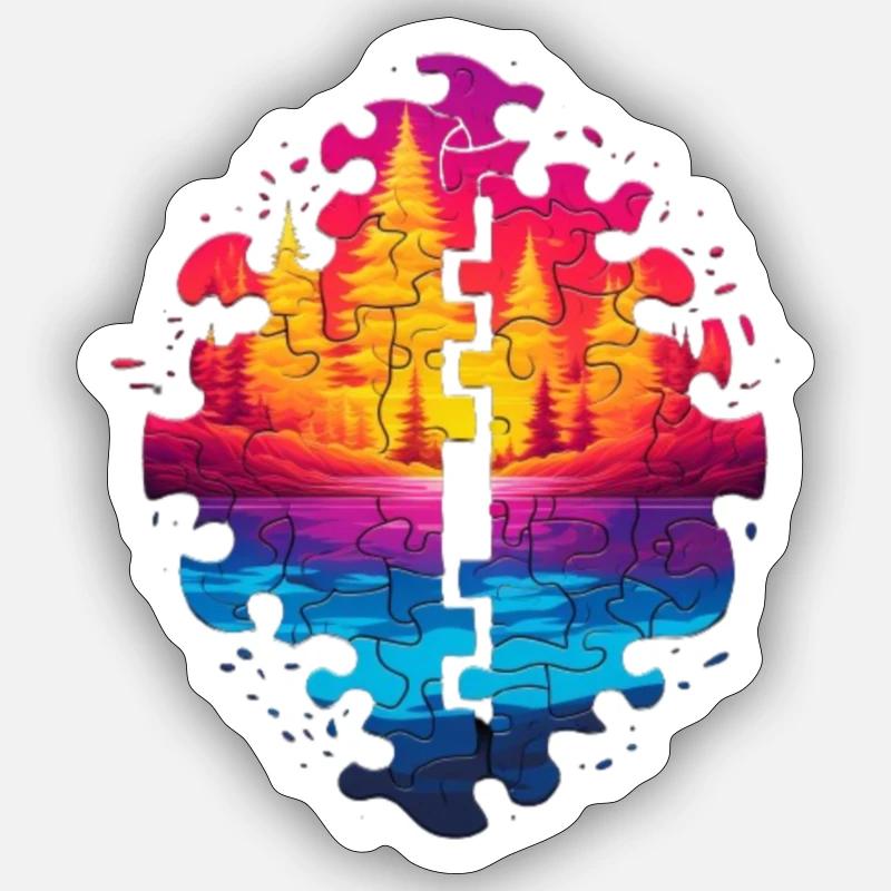 wunderschöne Puzzle Landschaft - Sticker Größe S (10 x 10 cm) - Mattweiß