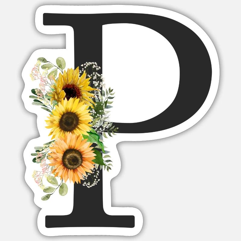 P Monogramm Sonnenblumen - Sticker Größe S (10 x 10 cm) - Mattweiß