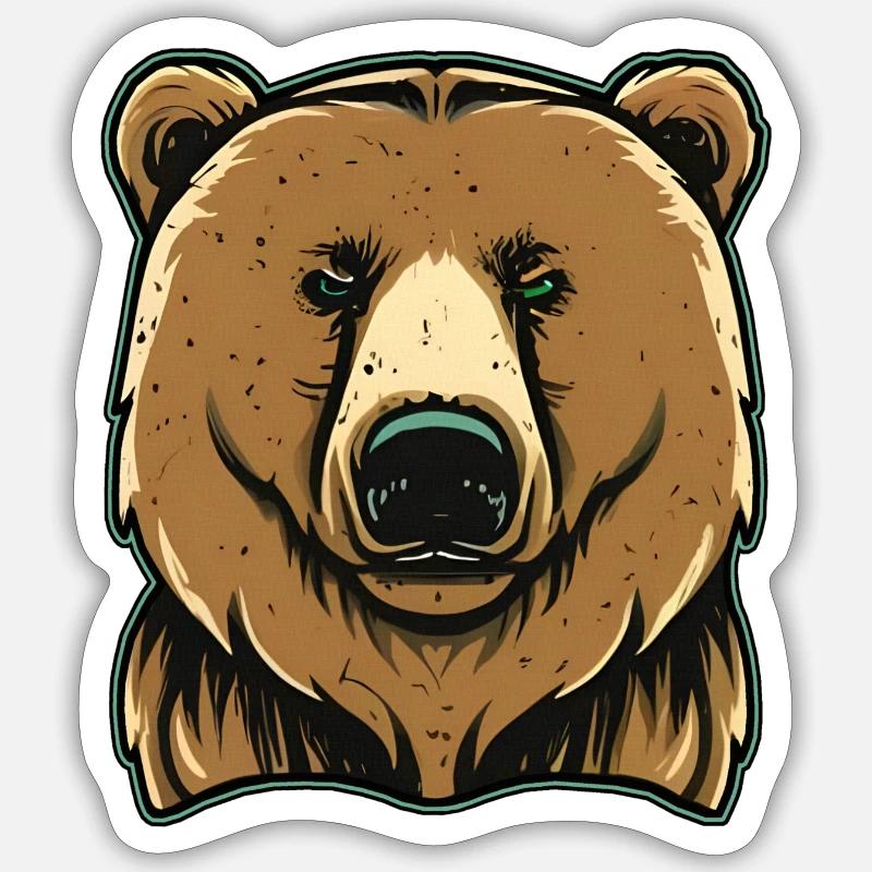 Großer Grimmiger Bär - Sticker Größe S (10 x 10 cm) - Mattweiß