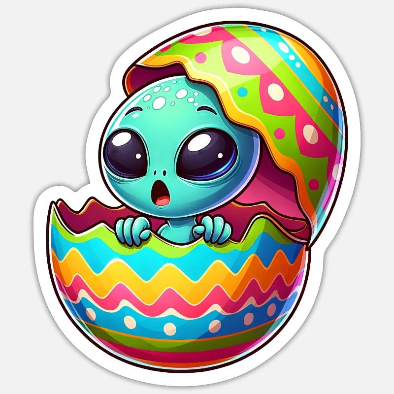 Colorful Alien Easter Egg Hatching Design Sticker size S (10 x 10 cm)