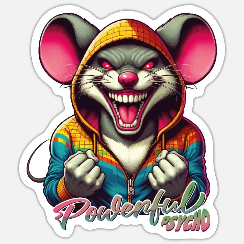 Powerful Psycho Mouse Sticker size S (10 x 10 cm)