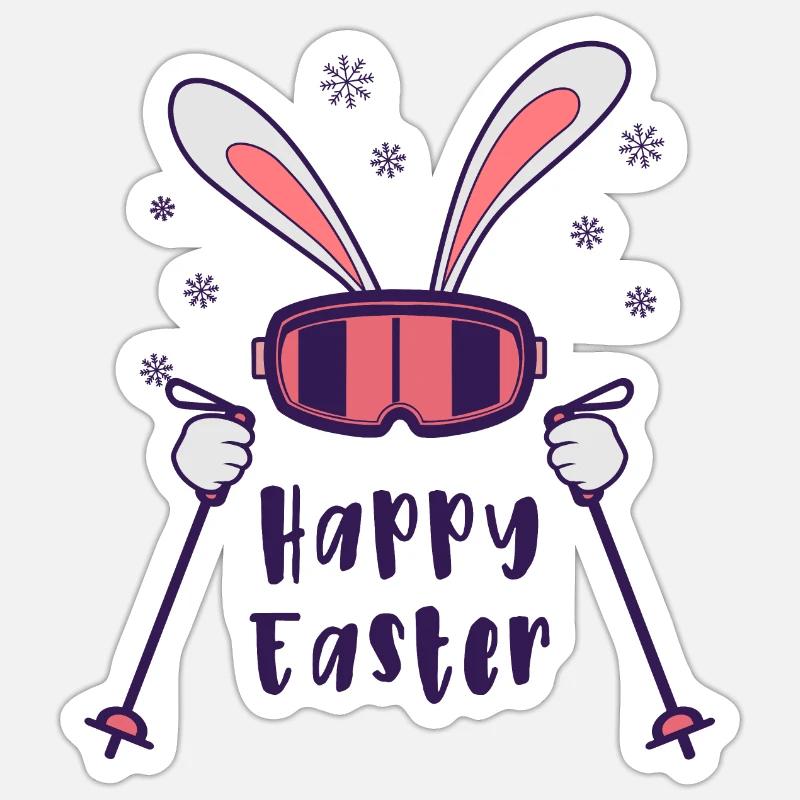 Joyeuses Pâques de la part du lapin de ski avec bâtons de ski Sticker taille S (10 x 10 cm)