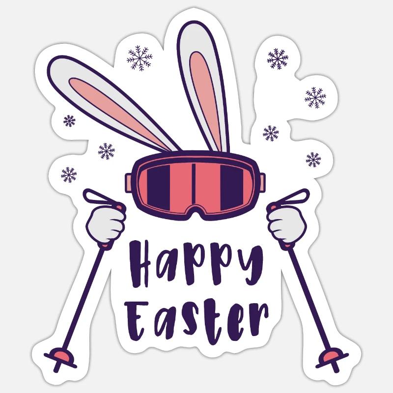 Happy Easter from Skiing Rabbit with ski poles Sticker size S (10 x 10 cm)