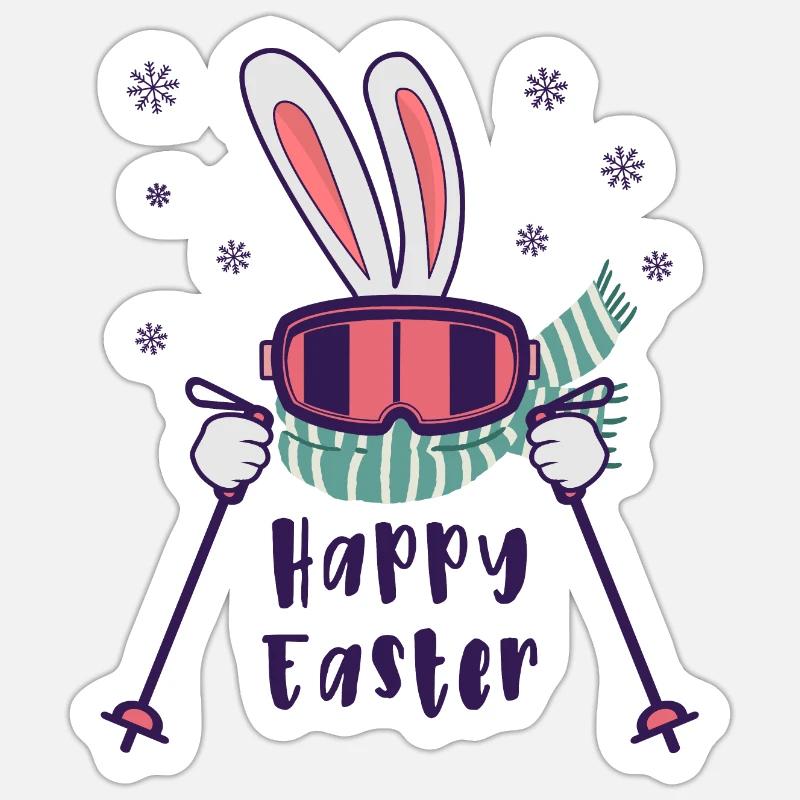Happy Easter from Skiing Rabbit with ski poles Sticker size S (10 x 10 cm)