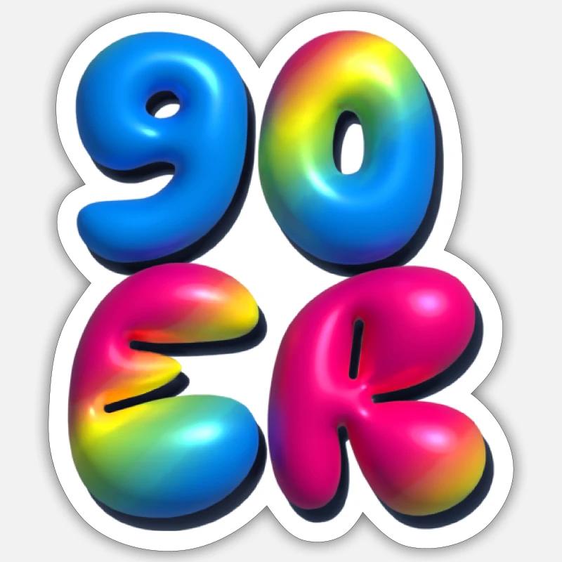 90er,retro,ballons,3d,90 er Jahre,bunt - Sticker Größe S (10 x 10 cm) - Mattweiß