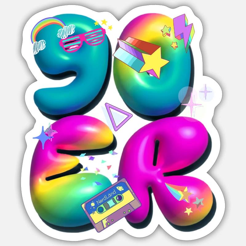 90er,retro,ballons,3d,90 er Jahre,bunt - Sticker Größe S (10 x 10 cm) - Mattweiß