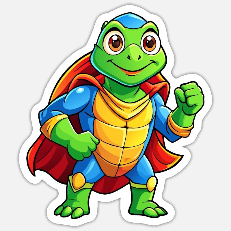 Mega süße Superheld-Schildkröte - Sticker Größe S (10 x 10 cm) - Mattweiß