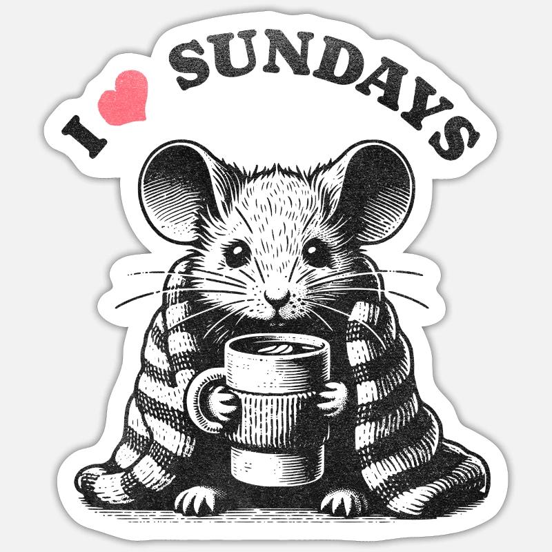 J’adore Sundays Mouse - Sticker taille S (10 x 10 cm) - blanc mat