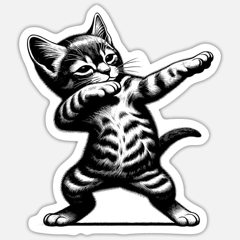 Tanzende Katze - Dabbing Geschenkidee - Sticker Größe S (10 x 10 cm) - Mattweiß