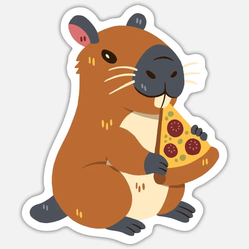 Capybara à la pizza Sticker taille S (10 x 10 cm)