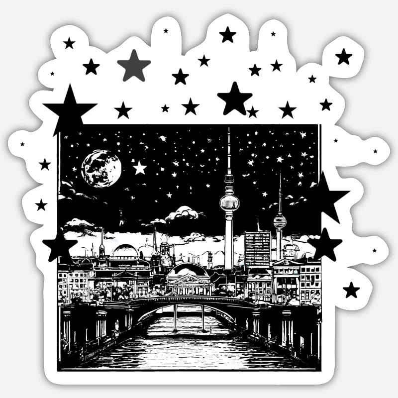 Berlin,skyline, Sterne,stencil,nachts Sticker Größe S (10 x 10 cm)