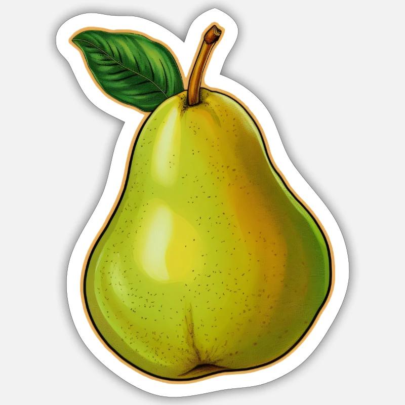 Birne mit Blatt - Sticker Größe S (10 x 10 cm) - Mattweiß