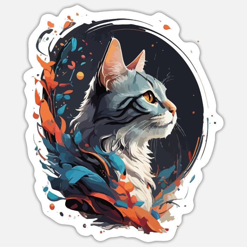 Bunte Katze - Sticker Größe S (10 x 10 cm) - Mattweiß