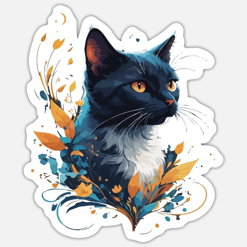 Chat coloré - Sticker taille S (10 x 10 cm) - blanc mat