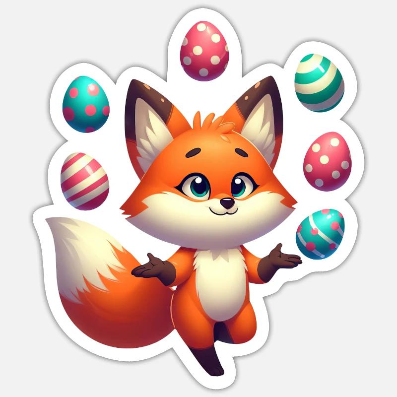 Jonglierender Rotfuchs mit Ostereiern - Sticker Größe S (10 x 10 cm) - Mattweiß
