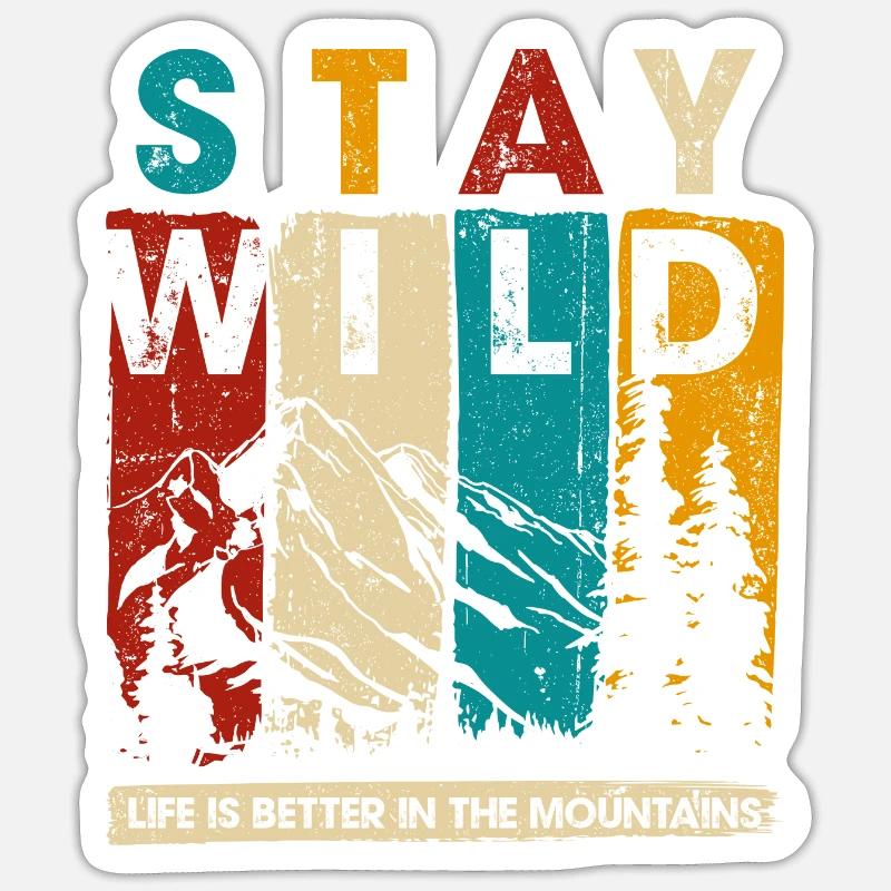 Graphique Stay Wild Mountain - Sticker taille S (10 x 10 cm) - blanc mat