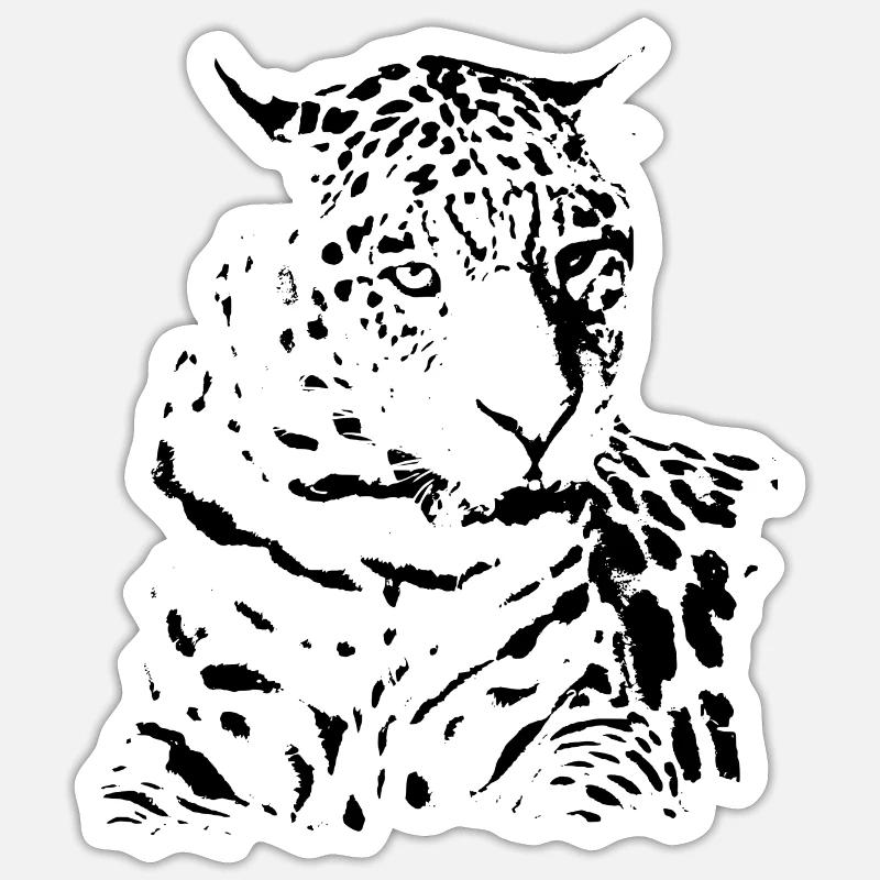 Idée cadeau cadeau noir léopard - Sticker taille S (10 x 10 cm) - blanc mat