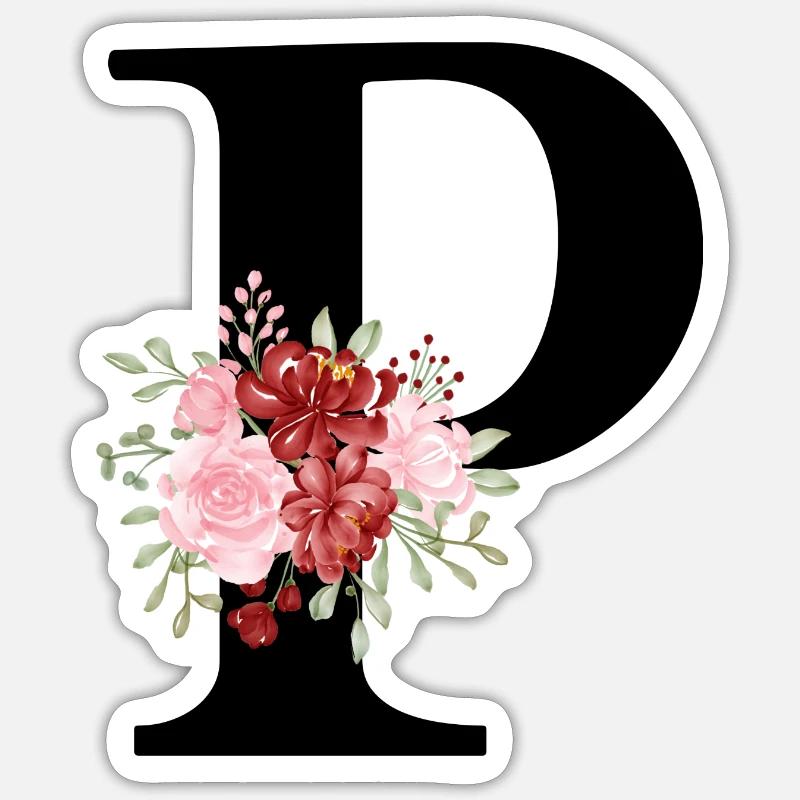 Roter Blumenbuchstabe P - Sticker Größe S (10 x 10 cm) - Mattweiß