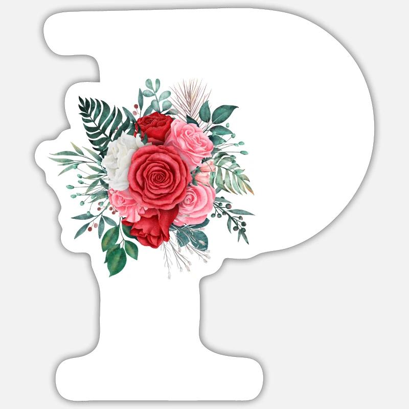 Roter Blumenbuchstabe P - Sticker Größe S (10 x 10 cm) - Mattweiß