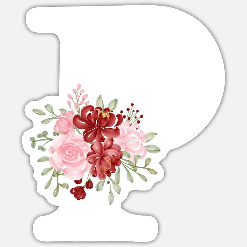 Roter Blumenbuchstabe P - Sticker Größe S (10 x 10 cm) - Mattweiß