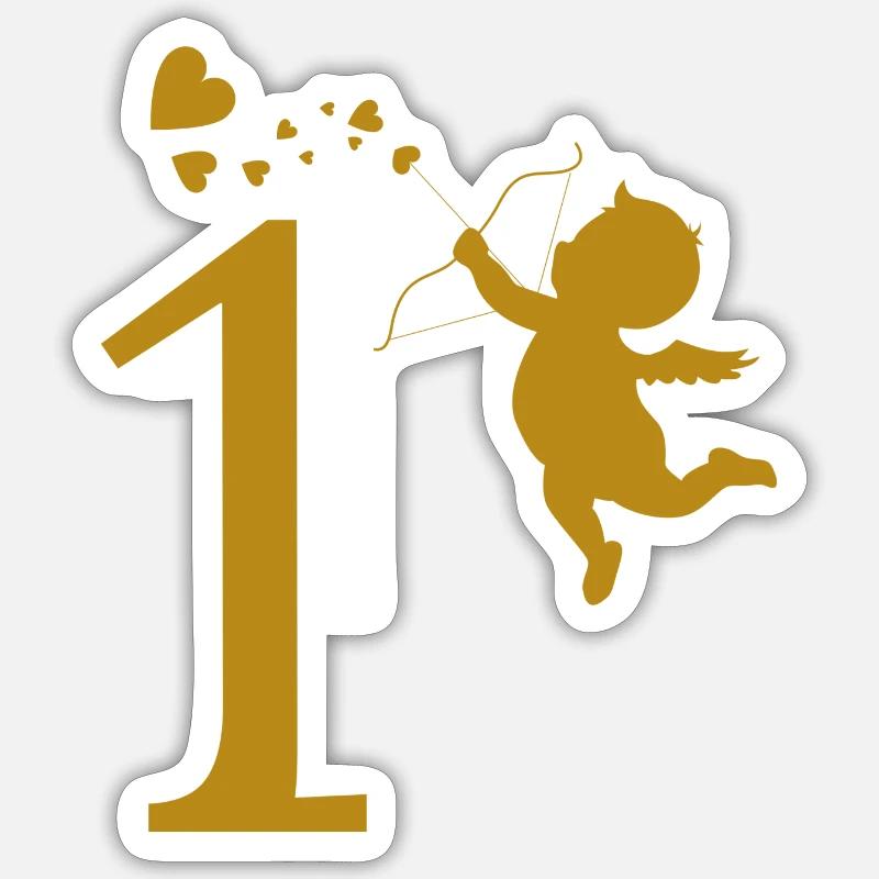 Anniversaire de bébé ange coeur - Sticker taille S (10 x 10 cm) - blanc mat