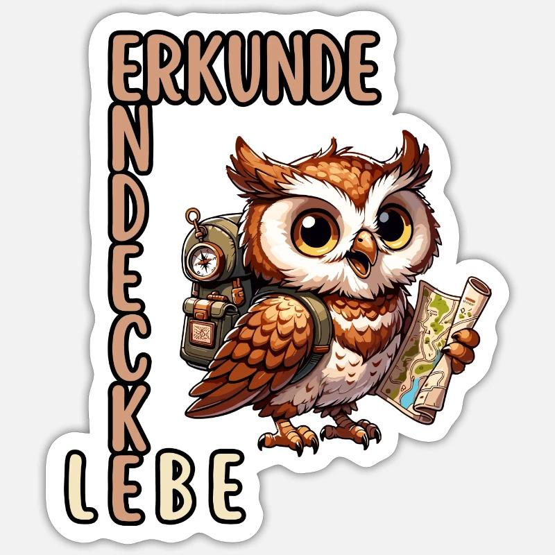 Erkunde, Entdecke, Lebe Eule - Sticker Größe S (10 x 10 cm) - Mattweiß