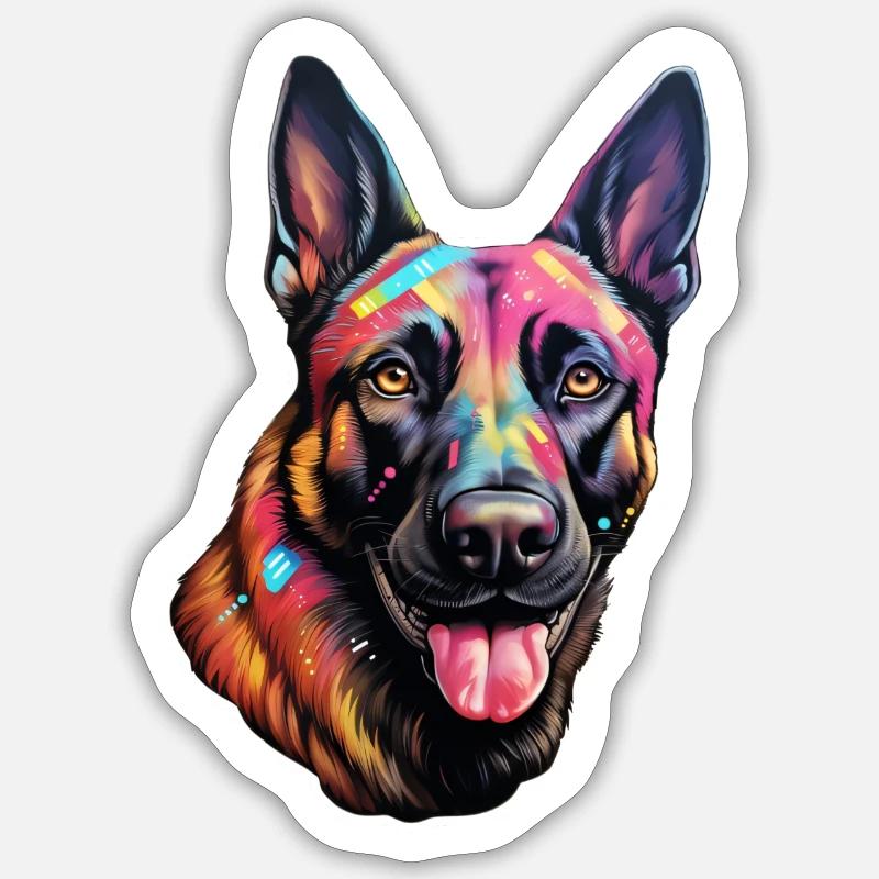 Belgian Malinois psychedelic - Sticker size S (10 x 10 cm) - white matte