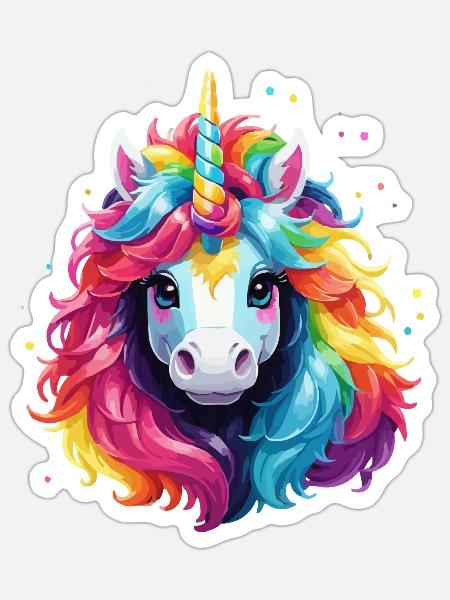Einhorn Regenbogen Pony Mädchen Kinder - Sticker Größe S (10 x 10 cm) - Mattweiß