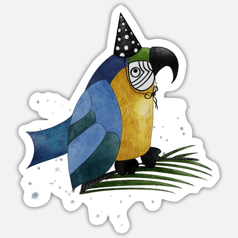 Joyeux anniversaire petit perroquet - Sticker taille S (10 x 10 cm) - blanc mat