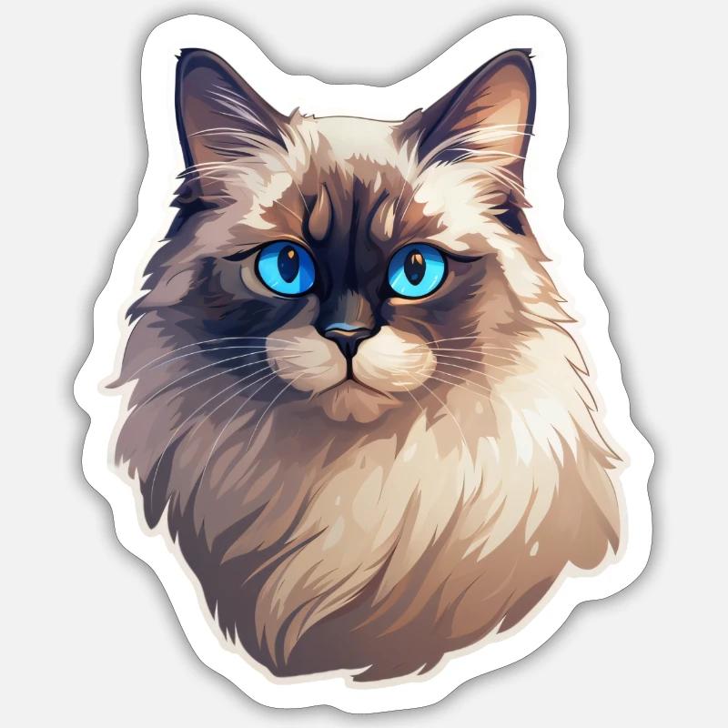Tête de chat Ragdoll - Sticker taille S (10 x 10 cm) - blanc mat