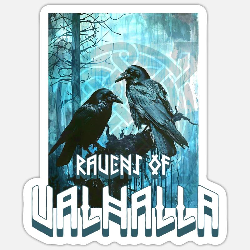 Walhalla Wikinger Symbol mit 2 Raben - Sticker Größe S (10 x 10 cm) - Mattweiß
