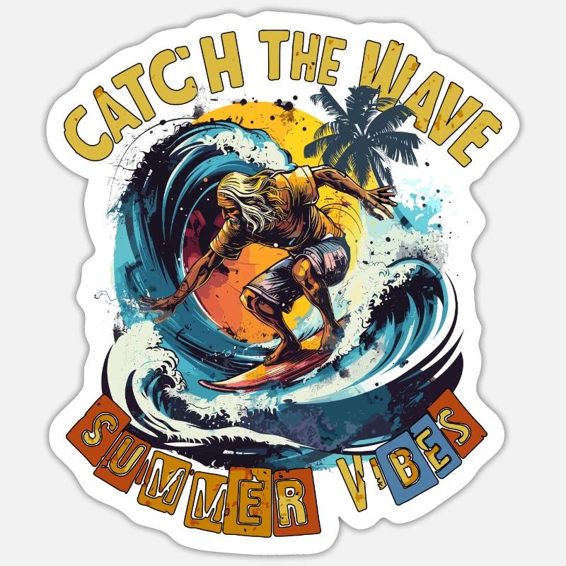 Catch the Wave Surf Retro Sticker Größe S (10 x 10 cm)