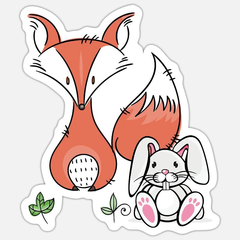 Fuchs und Hase - Sticker Größe S (10 x 10 cm) - Mattweiß