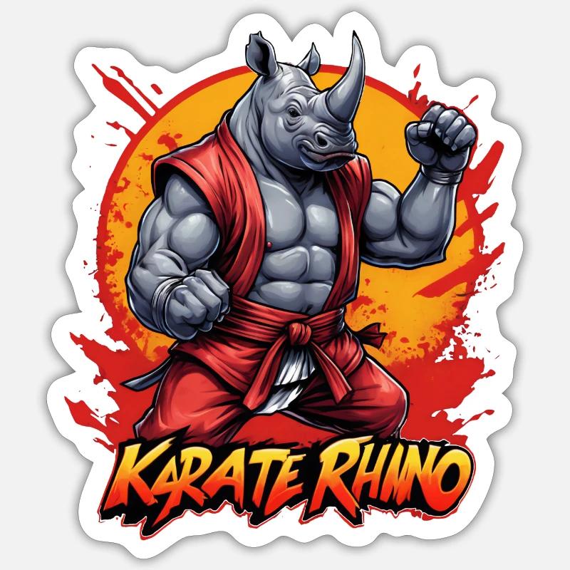 Karate Nashorn - Sticker Größe S (10 x 10 cm) - Mattweiß