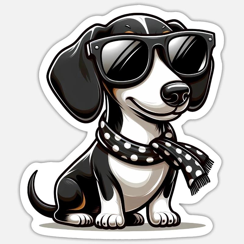 Chien teckel mignon - Sticker taille S (10 x 10 cm) - blanc mat