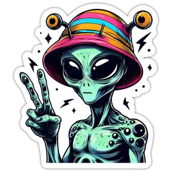 Alien Shows Peace - Sticker size S (10 x 10 cm) - white matte - Front