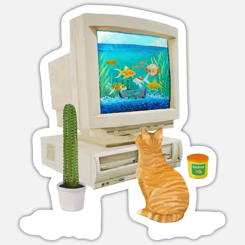 Aquarium PC des années 90 - Sticker taille S (10 x 10 cm) - blanc mat