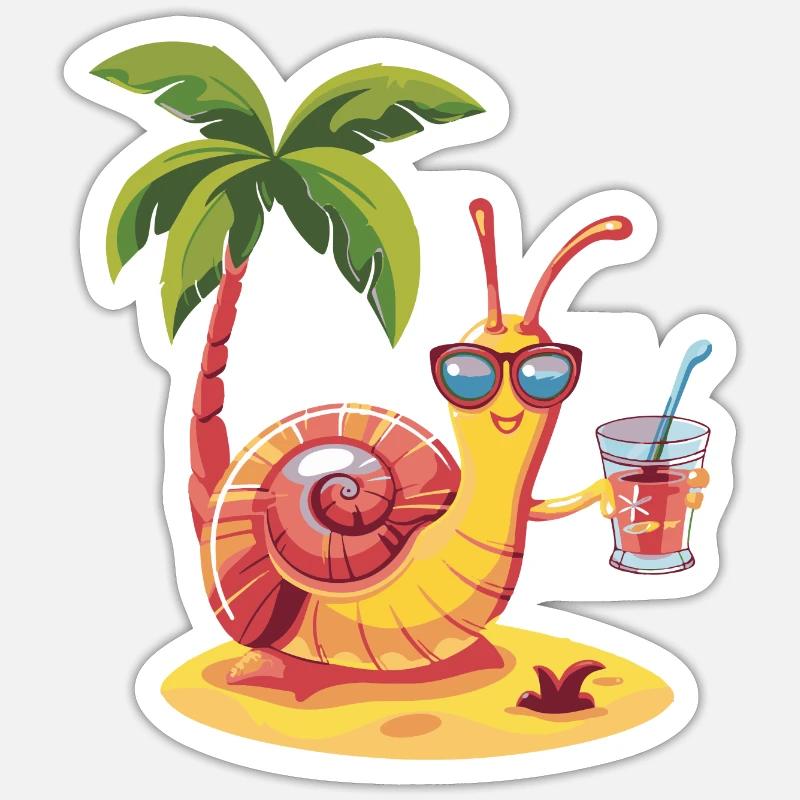 Schnecke Sommer Strand Comic - Sticker Größe S (10 x 10 cm) - Mattweiß