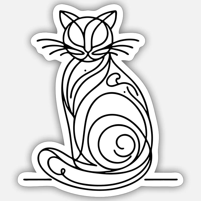 Dessin au trait de chat Sticker taille S (10 x 10 cm)