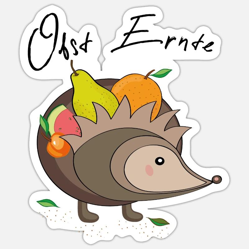 Obst Ernte Igel - Sticker Größe S (10 x 10 cm) - Mattweiß