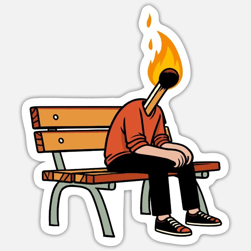 Match Head Man Thoughts Work Banc de tous les jours - Sticker taille S (10 x 10 cm) - blanc mat