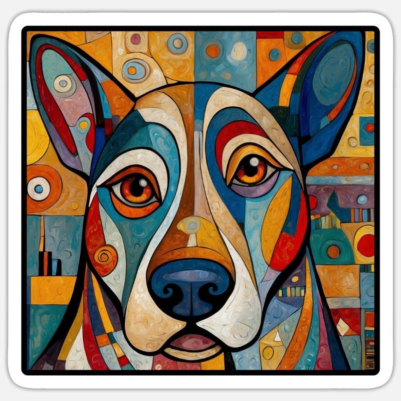 Chien abstrait - Sticker taille S (10 x 10 cm) - blanc mat