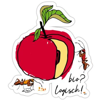 Bio, Apfel mit Ameisen - Sticker Größe S (10 x 10 cm) - Mattweiß - Vorne