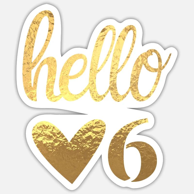 Hello 6 doré - Sticker taille S (10 x 10 cm) - blanc mat