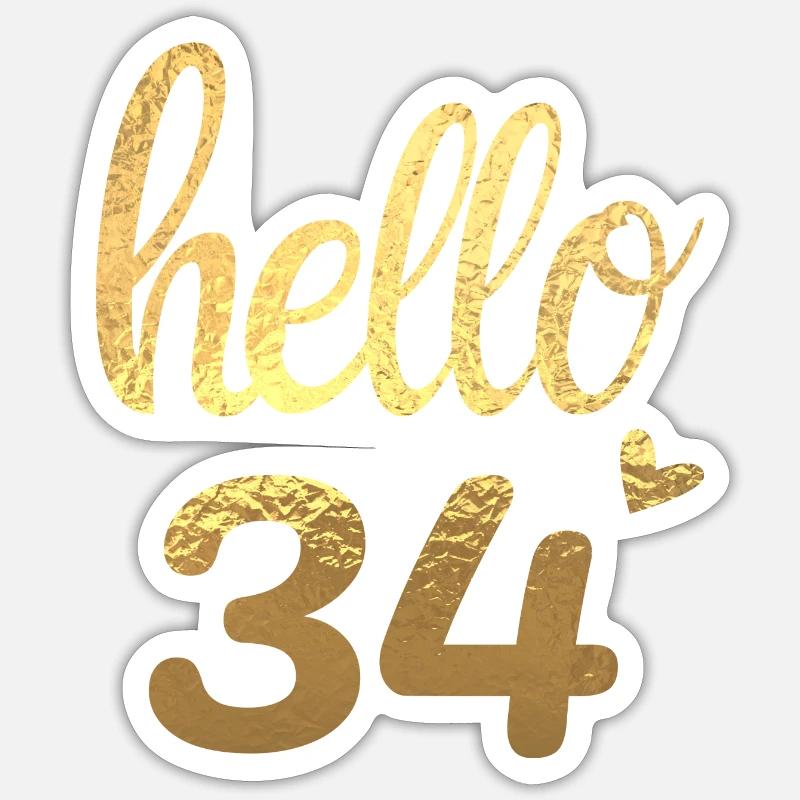 Hello 34 doré - Sticker taille S (10 x 10 cm) - blanc mat