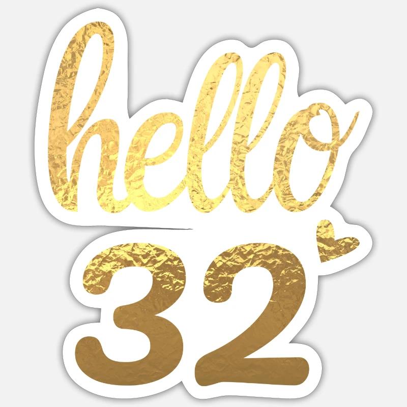 Hello 32 doré Sticker taille S (10 x 10 cm)