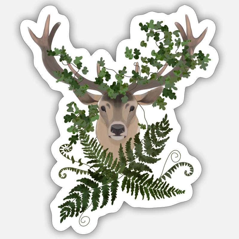 Hirsche und Farne Sticker Größe S (10 x 10 cm)