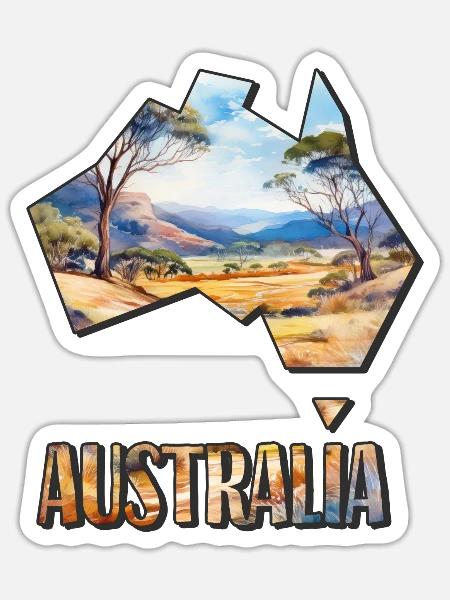 Aquarell Landkarte Australien - Sticker Größe S (10 x 10 cm) - Mattweiß